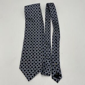 Serica Mens 100% Silk‎ Neck Tie Black Blue Geometric